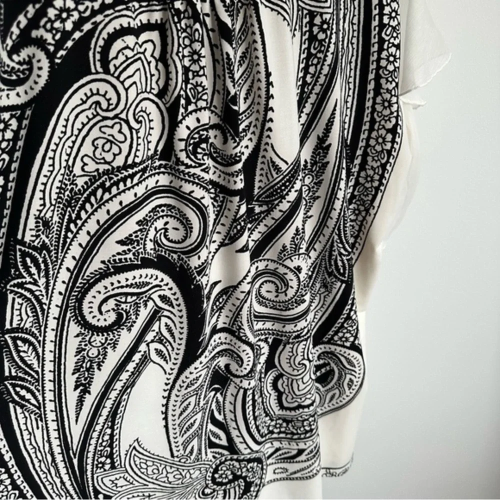 QED London Boho Tunic Top Dress White Black Paisley Flutter‎ Ruffle Sleeves - L - Picture 9 of 14